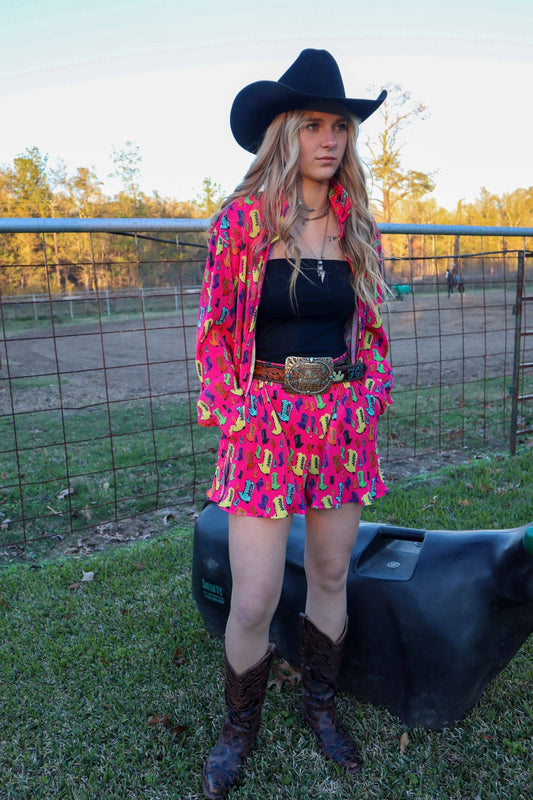 MK271 Dally Jane Press Pleated Short Set - Pink Boots