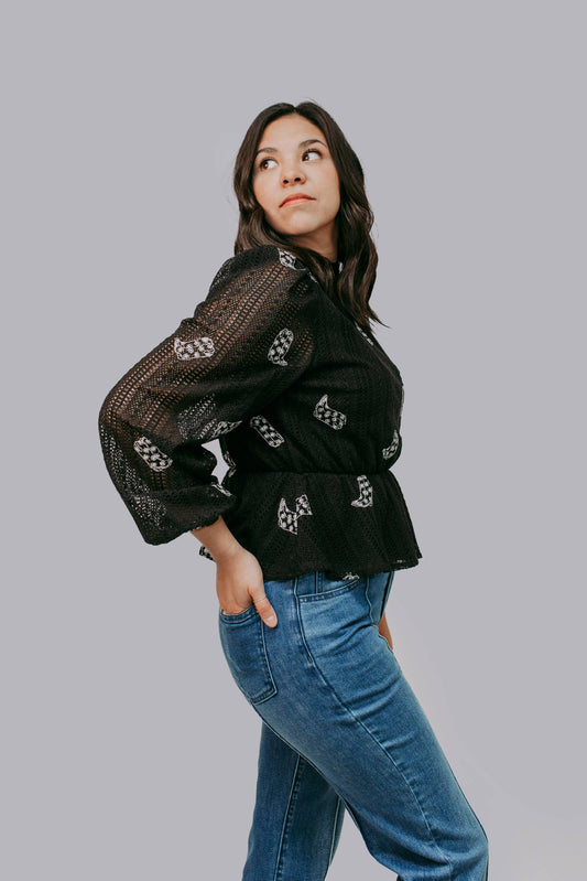 MK674 Boot Scootin' Crochet Blouse