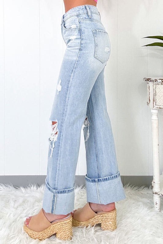 Beau Blue Light Washed Distressed Straight Jeans