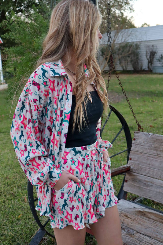 MK323 Super Star Press Pleated Short Set