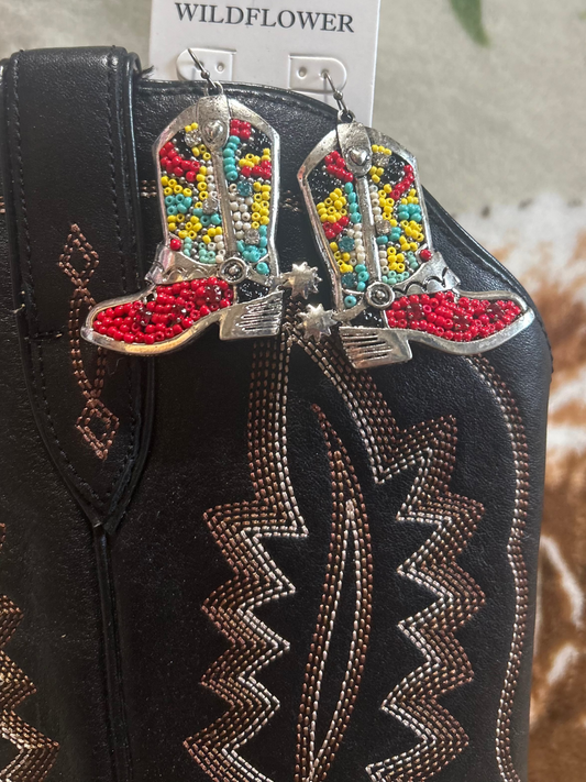 Multicolor beaded boot earrings