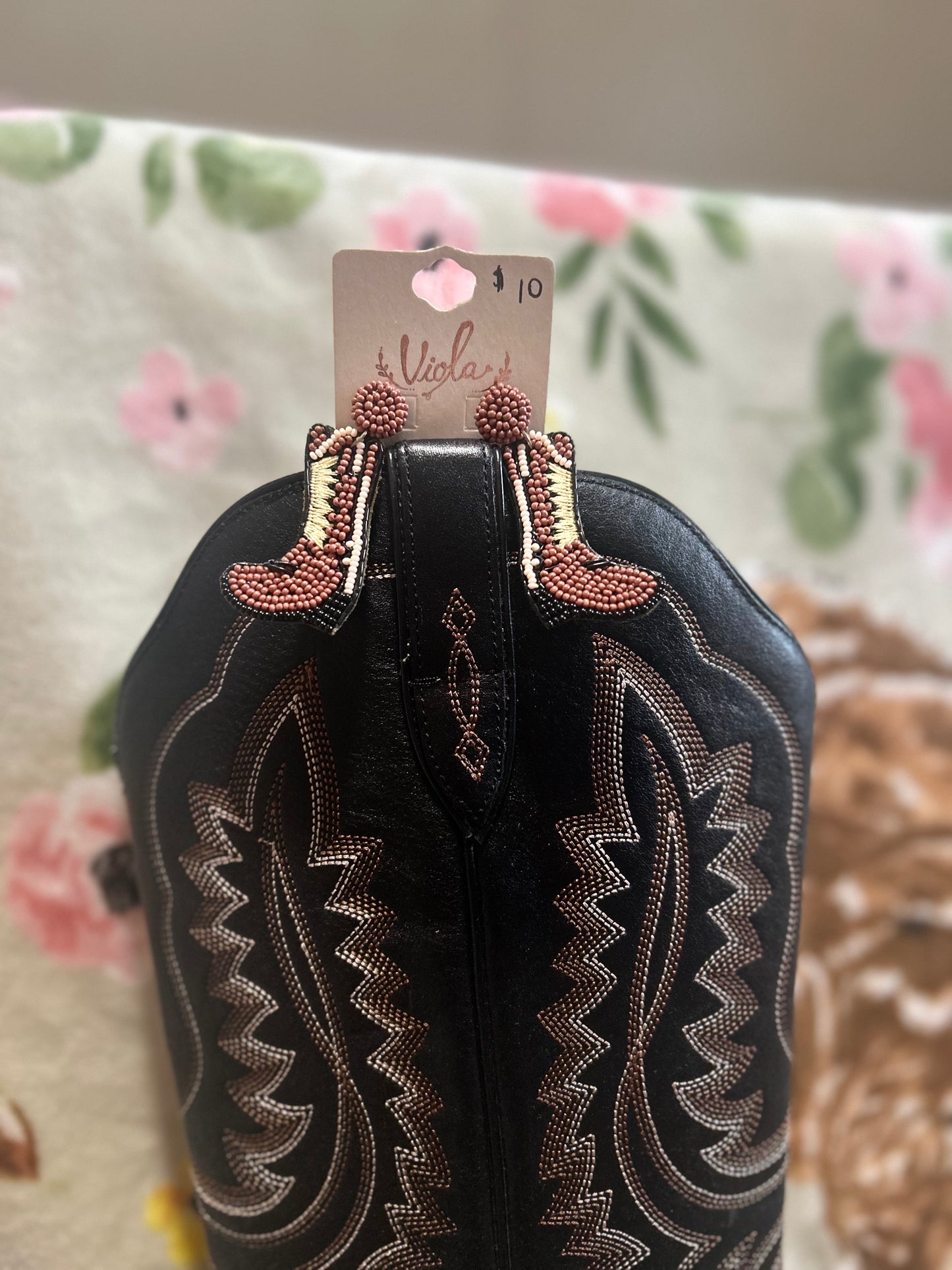 Beaded Cloth Boot Earrings
