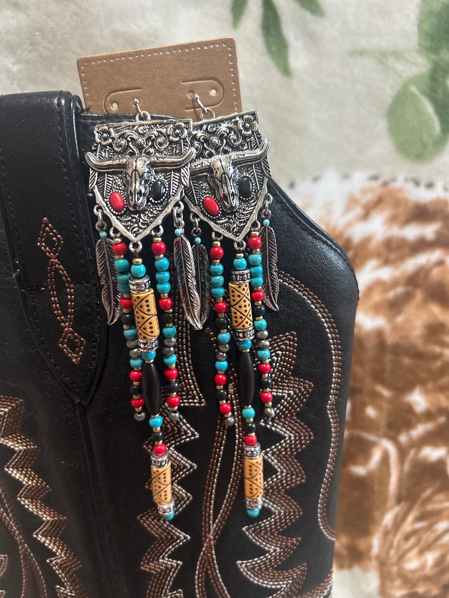 Longhorn beaded dangle earrings