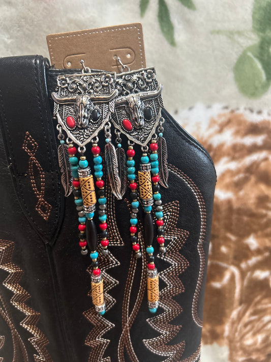 Longhorn beaded dangle earrings
