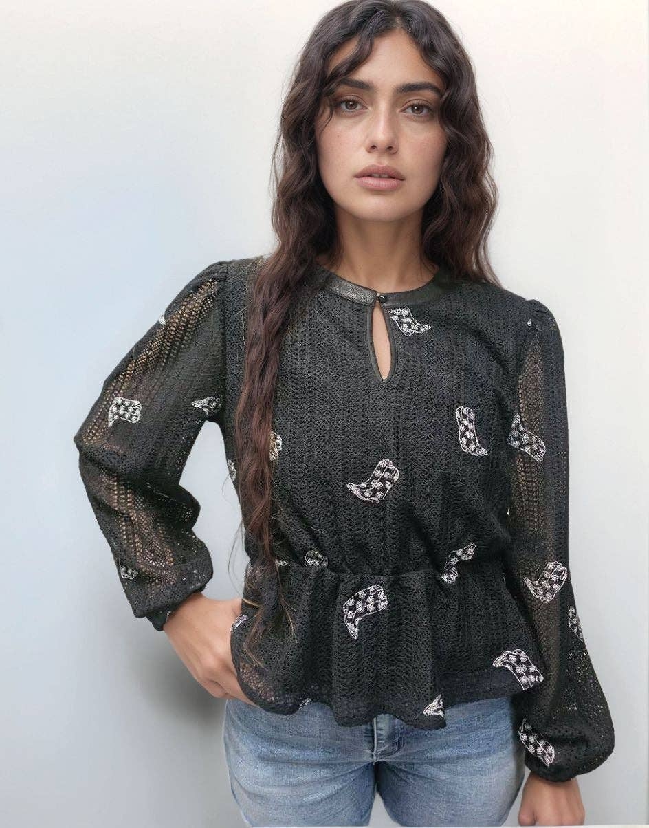 MK674 Boot Scootin' Crochet Blouse